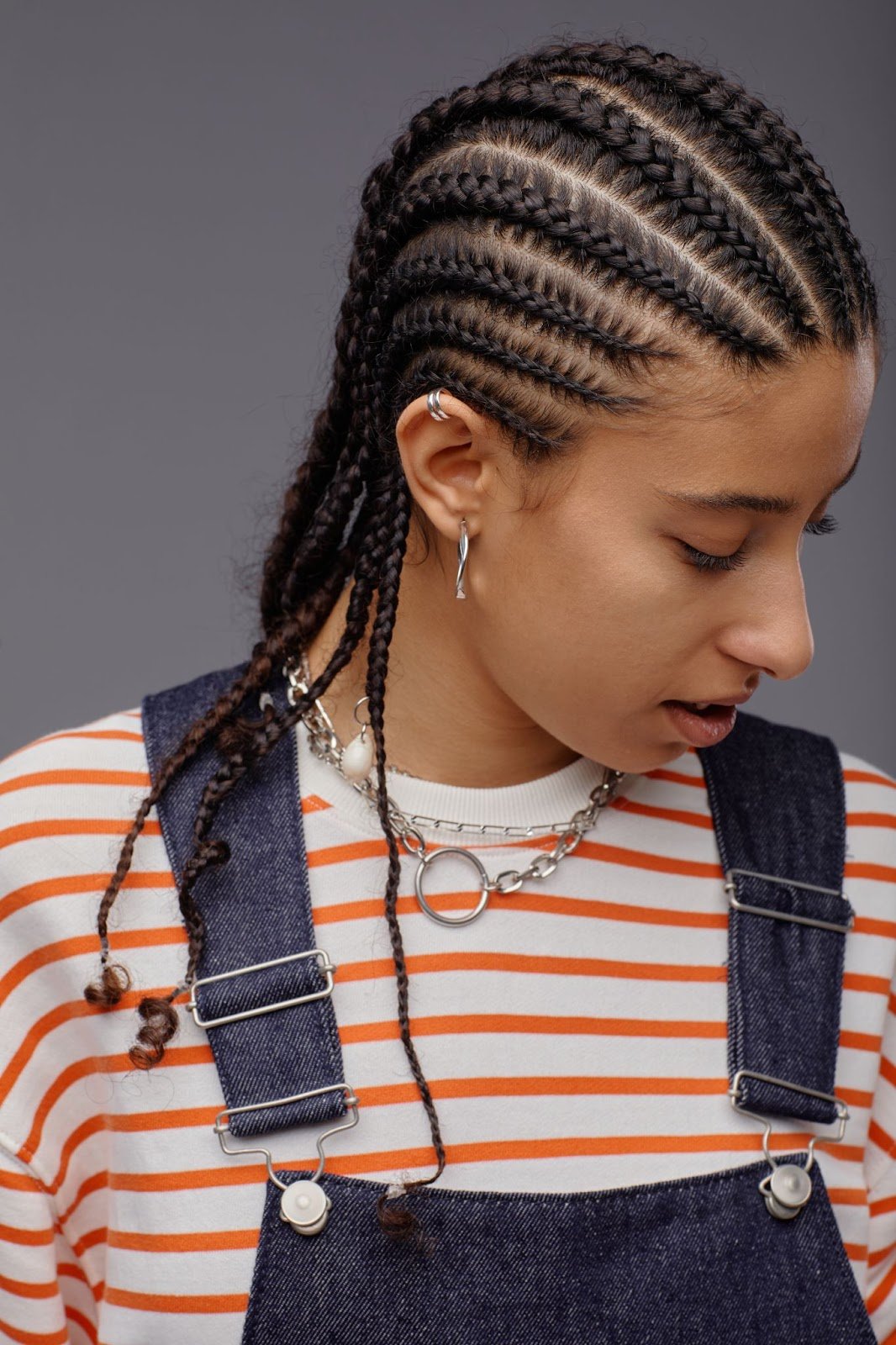 How To Braid African Hair: A Guide for New Cosmetologists 4 Close-up side profile of a person with neat cornrow braids, showing detailed braid patterns.