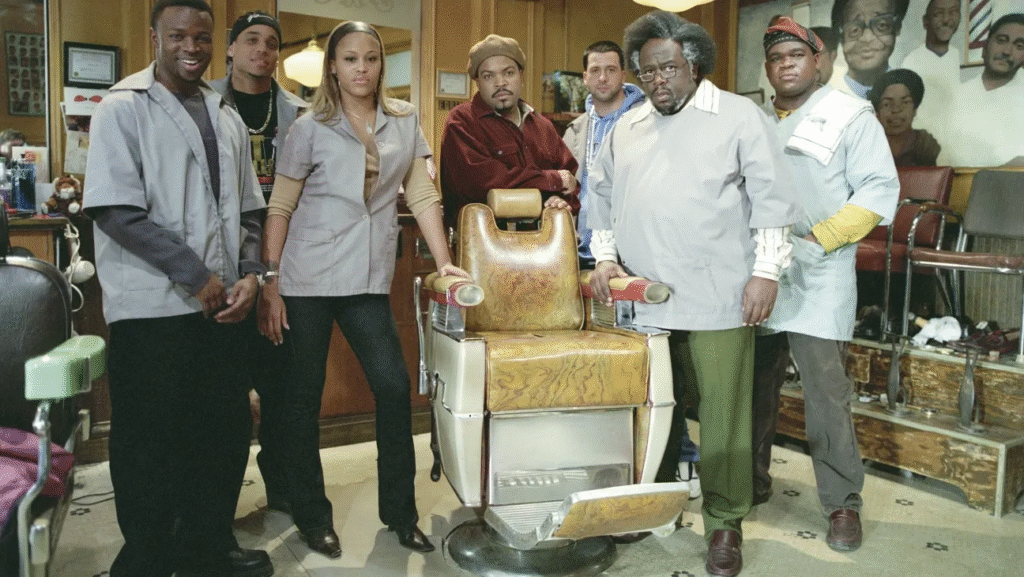 Top Actors Who Have Played Barbers in Hollywood Movies 1 Cast of Barbershop movie standing in a barbershop with vintage barber chair