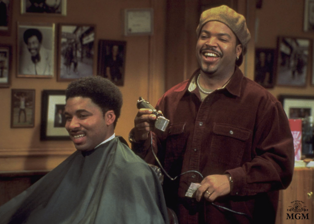 Top Actors Who Have Played Barbers in Hollywood Movies 2 Ice Cube as Calvin Palmer Jr. cutting hair in Barbershop movie scene