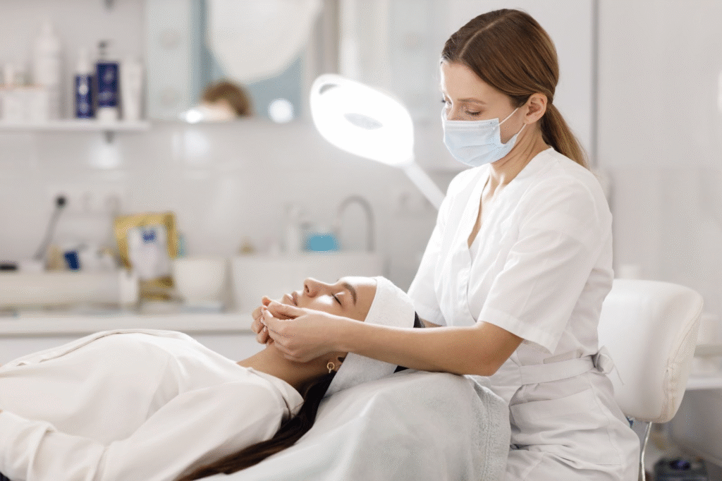 Top Paying Beauty Careers in Illinois 3 Licensed esthetician in Illinois performing professional facial treatment