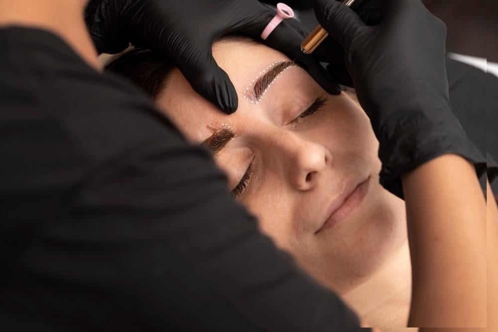 Cosmetology student learning how to become a brow technician.