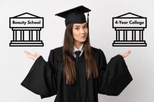 Student contemplating whether she should choose a 4 year college or a beauty school