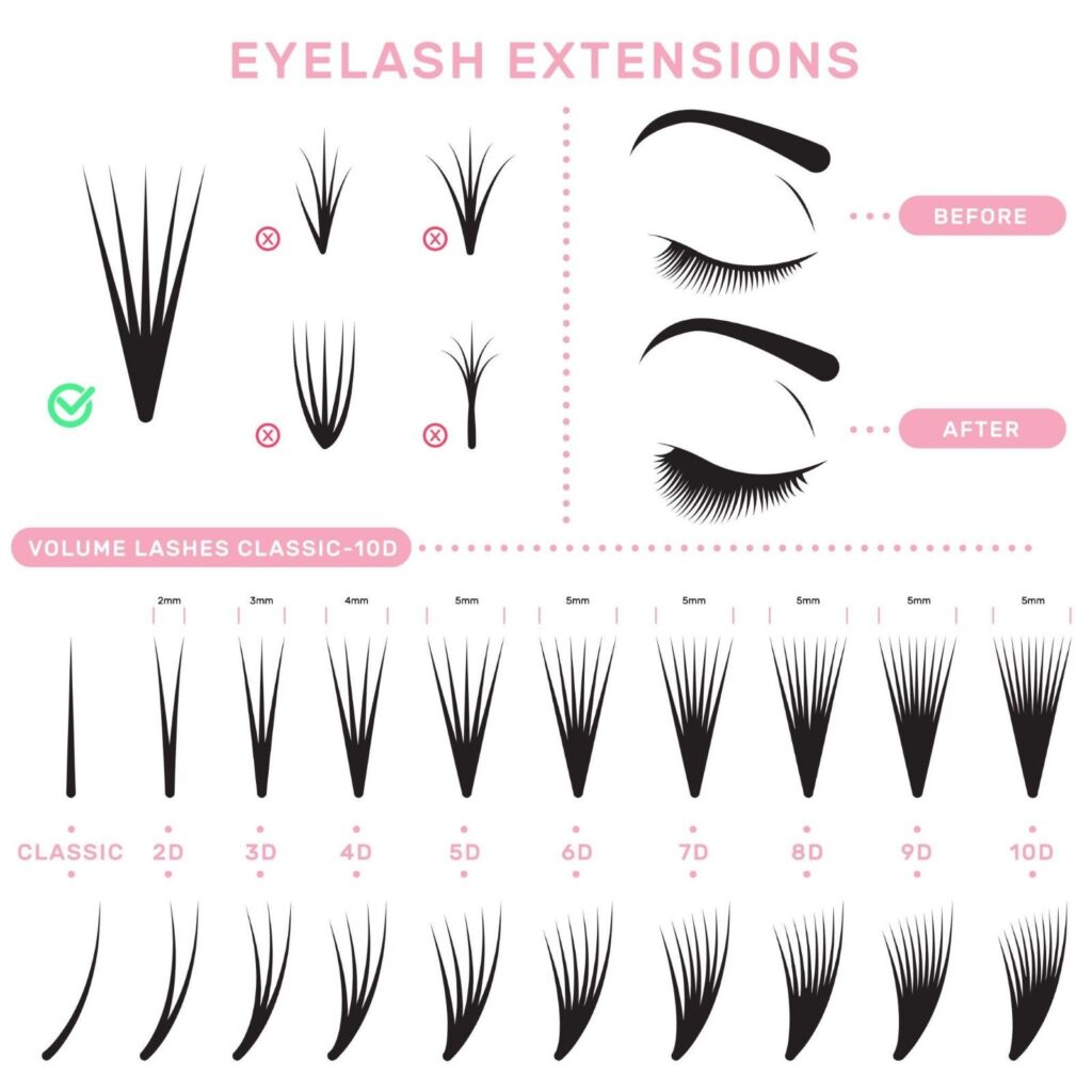 Infographic showcasing the different types of lash extensions.
