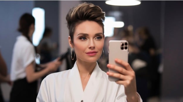 Woman taking a photo at cosmetology salon