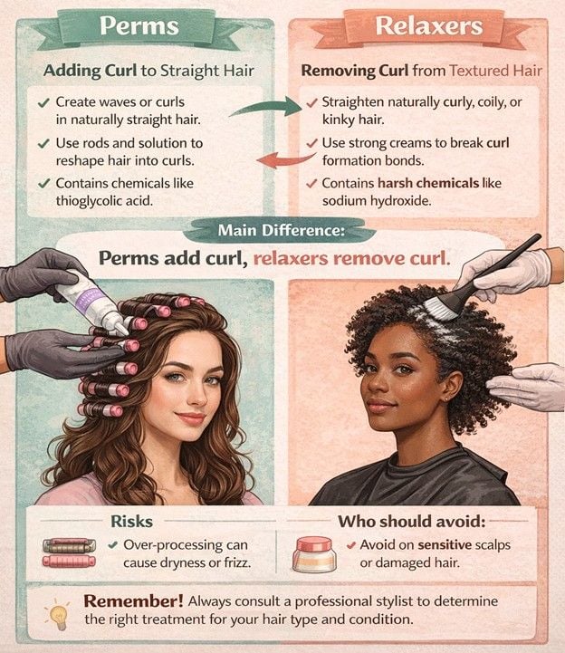 infographic comparing perms and relaxers