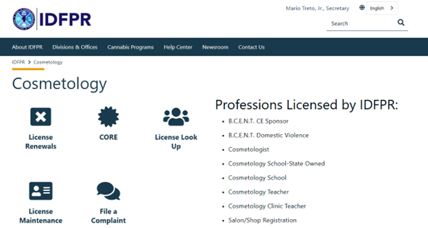 Illinois Cosmetology License Renewal portal